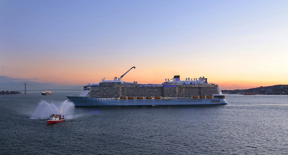 Quantum of the Seas arrives to New York City at sunset.